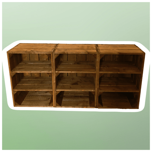 Three Crate Shoe Rack Bench Unit in Medium Brown - Great Crates