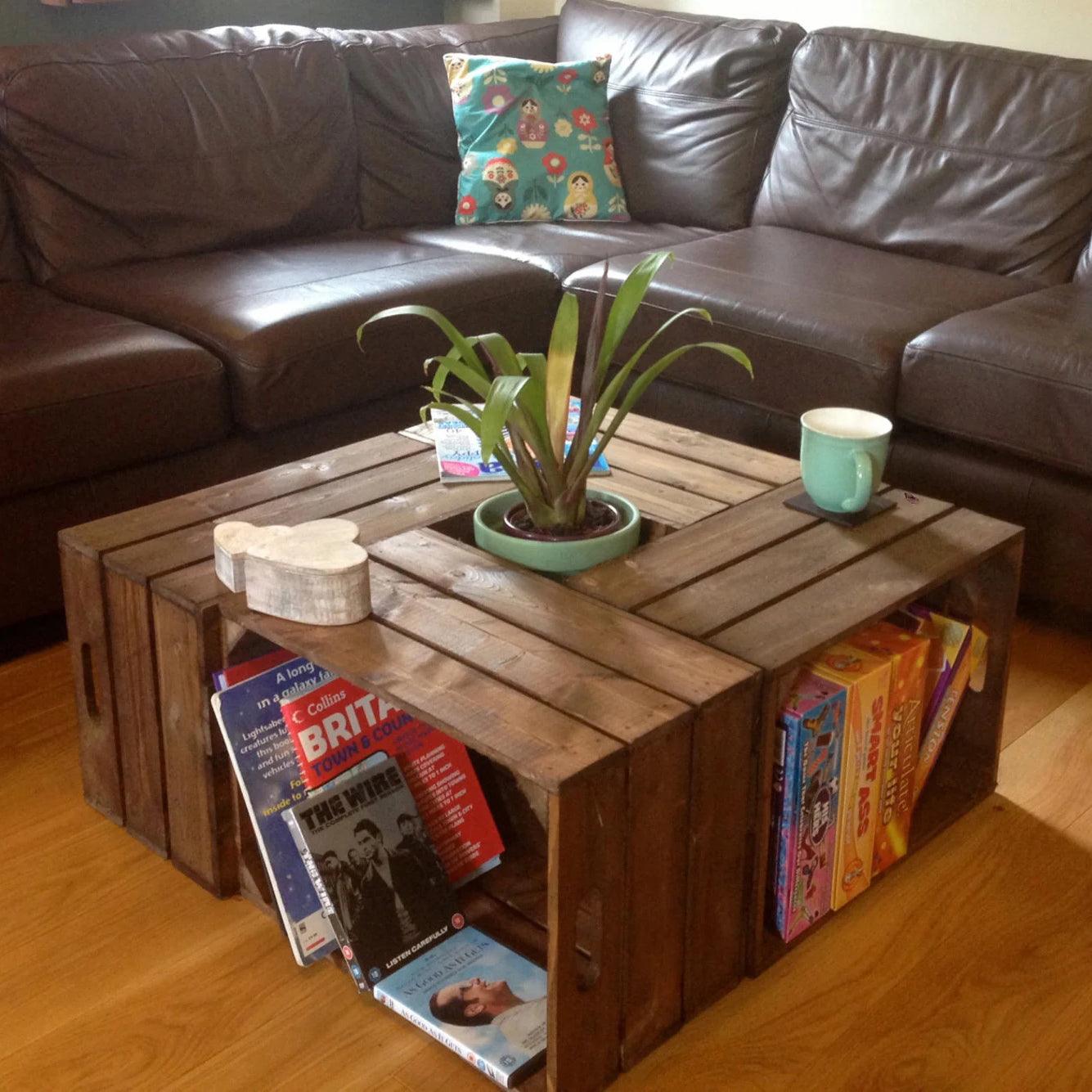 Wooden Crate Coffee Table in Dark Brown - Great Crates