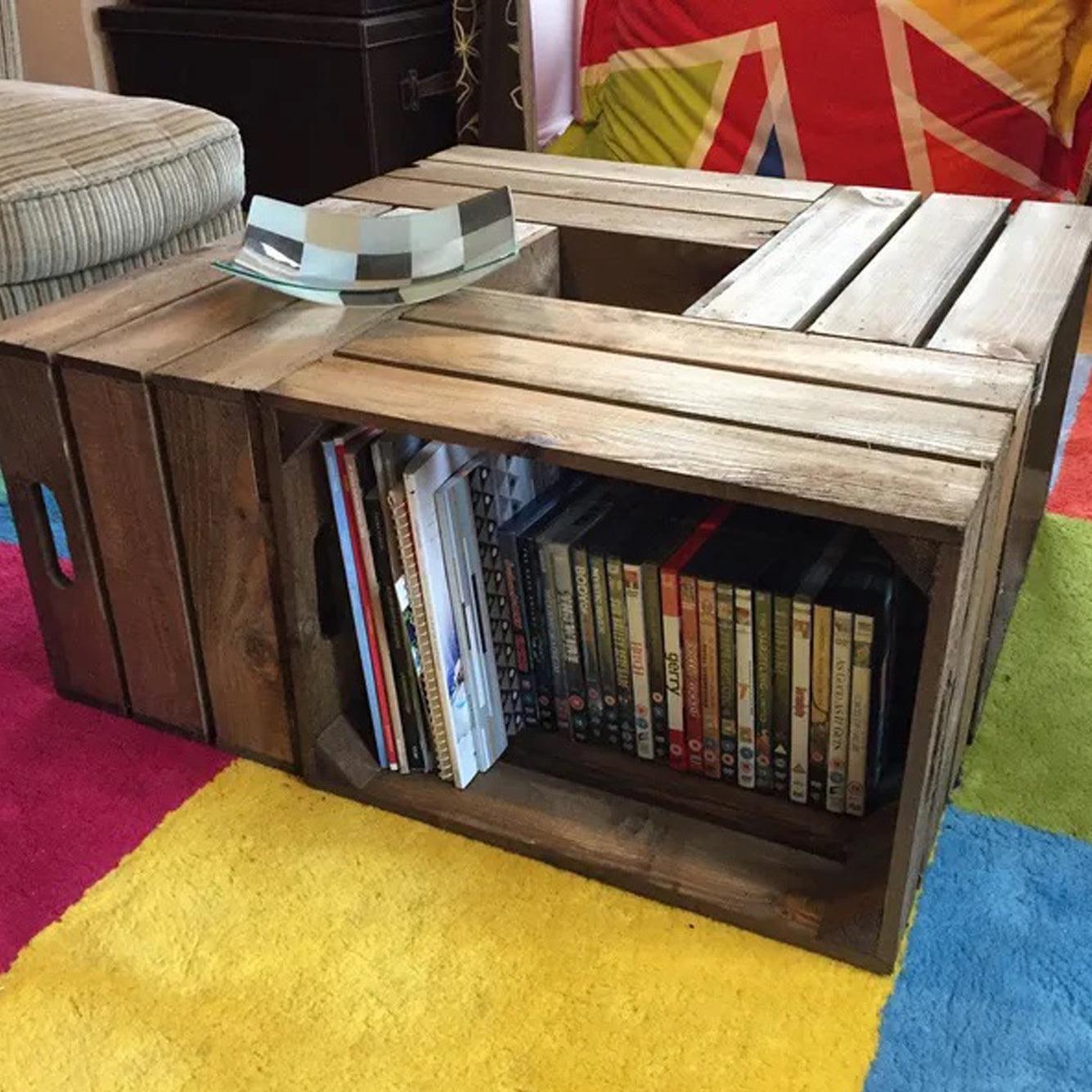 Wooden Crate Coffee Table in Dark Brown - Great Crates