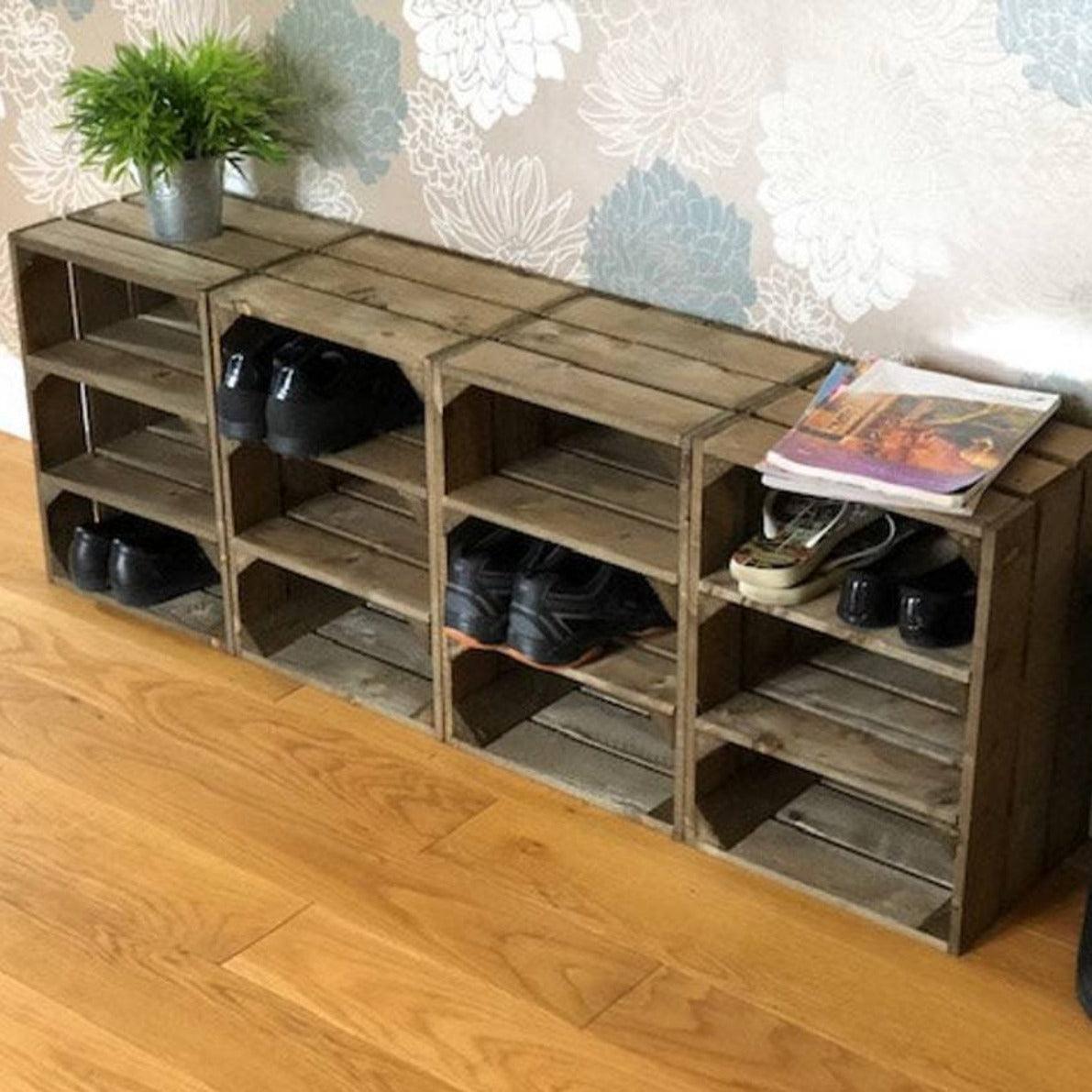 Four Crate Shoe Rack Bench Unit in Dark Brown - Great Crates