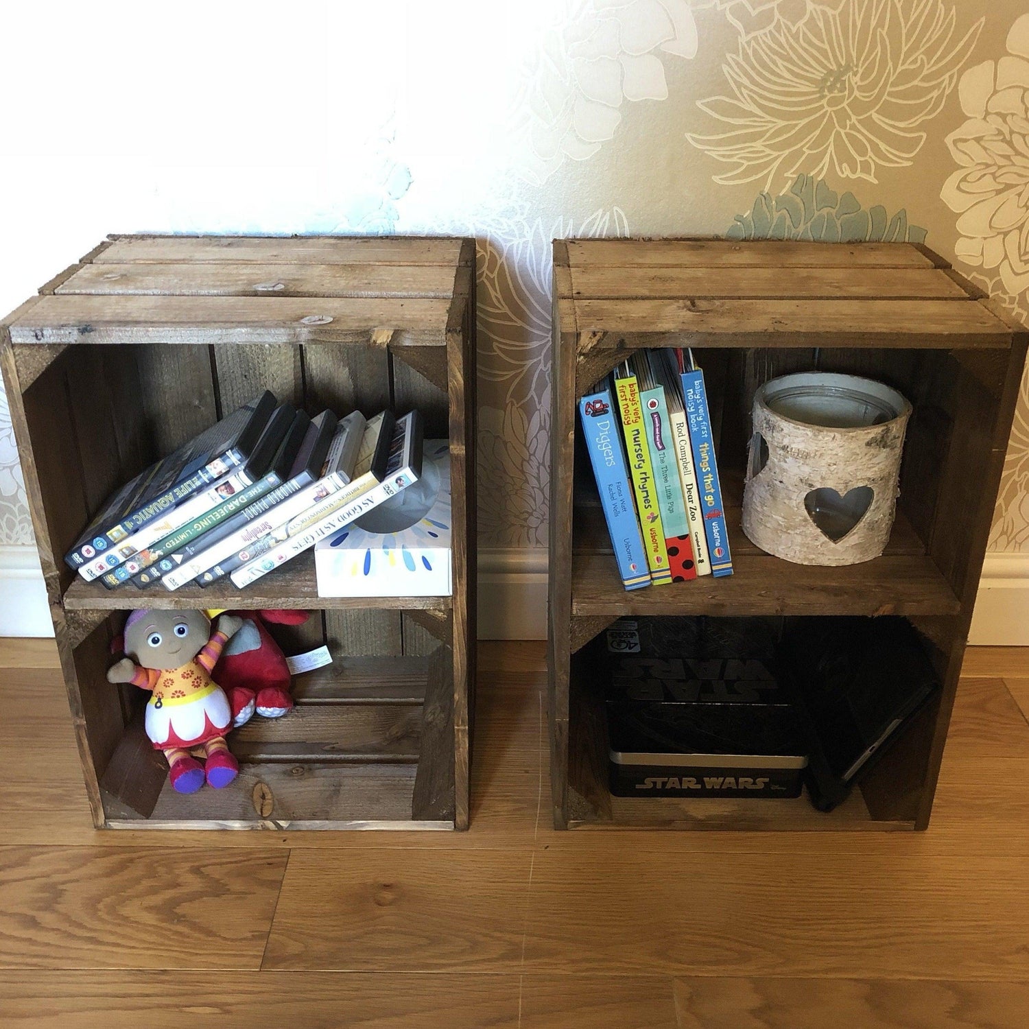 Pair of Bedside Table Crates in Dark Brown - Great Crates