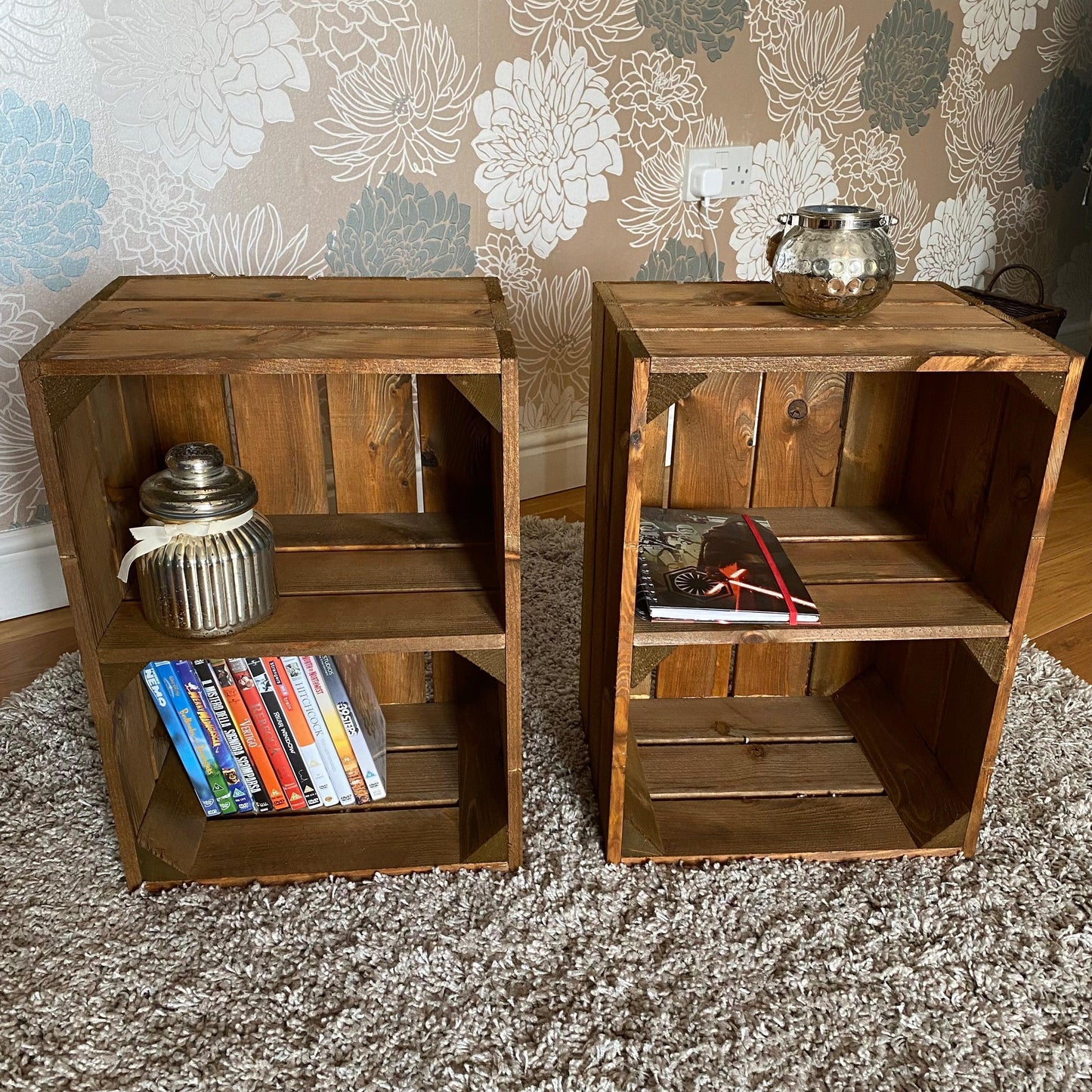 Pair of Bedside Table Crates in Medium Brown - Great Crates