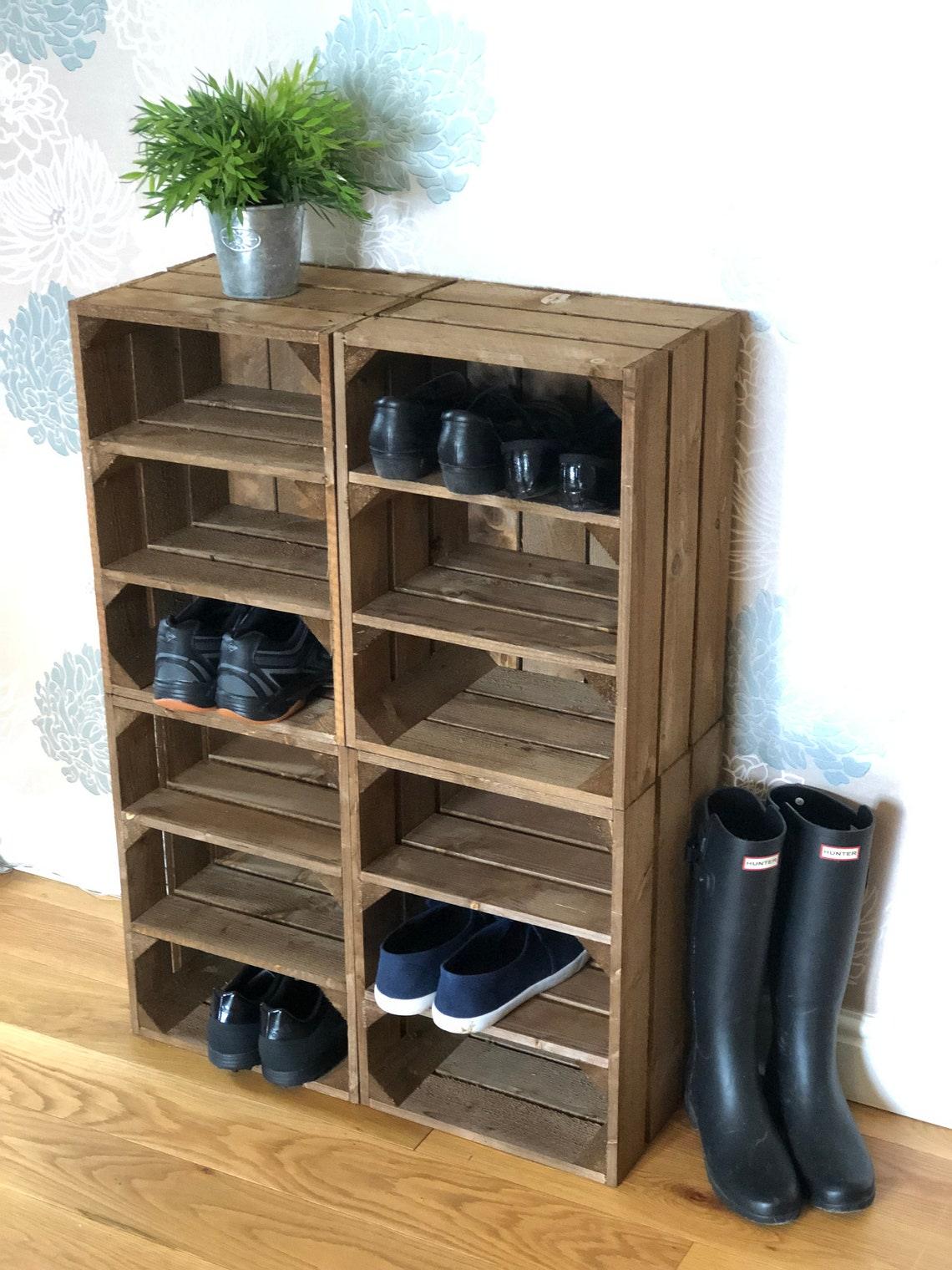 Four Crate Shoe Rack Bench Unit in Medium Brown - Great Crates