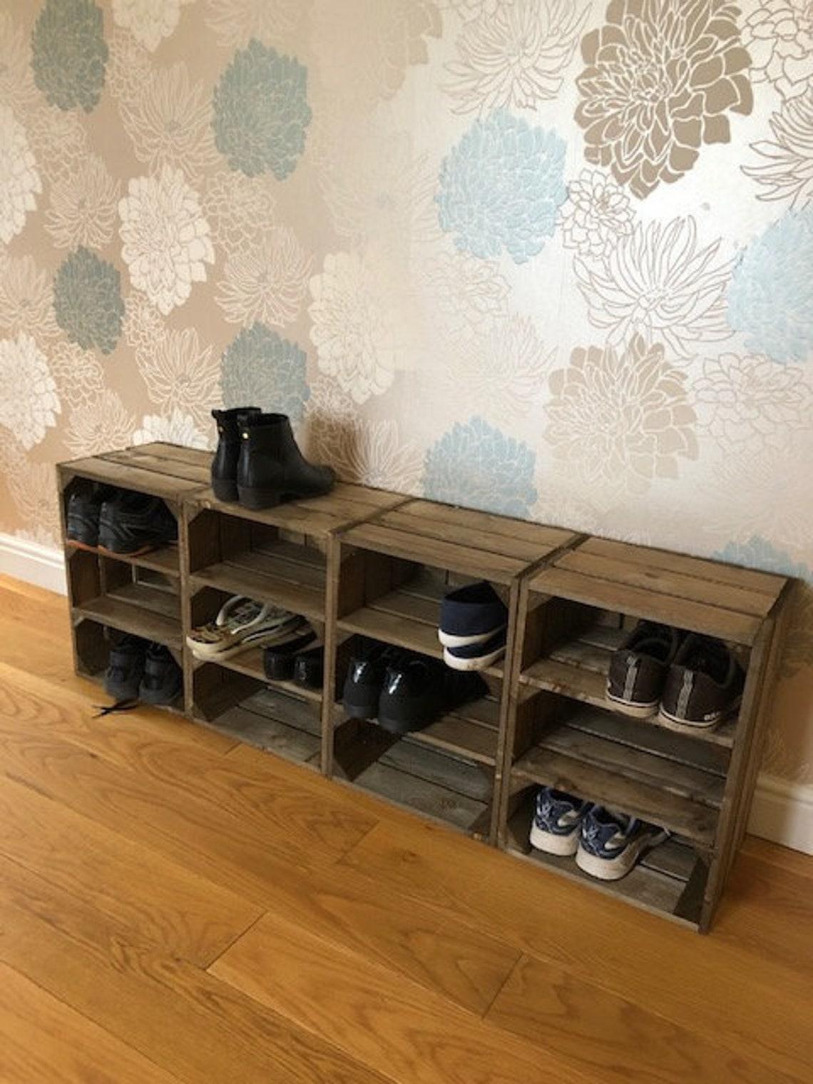 Four Crate Shoe Rack Bench Unit in Dark Brown - Great Crates